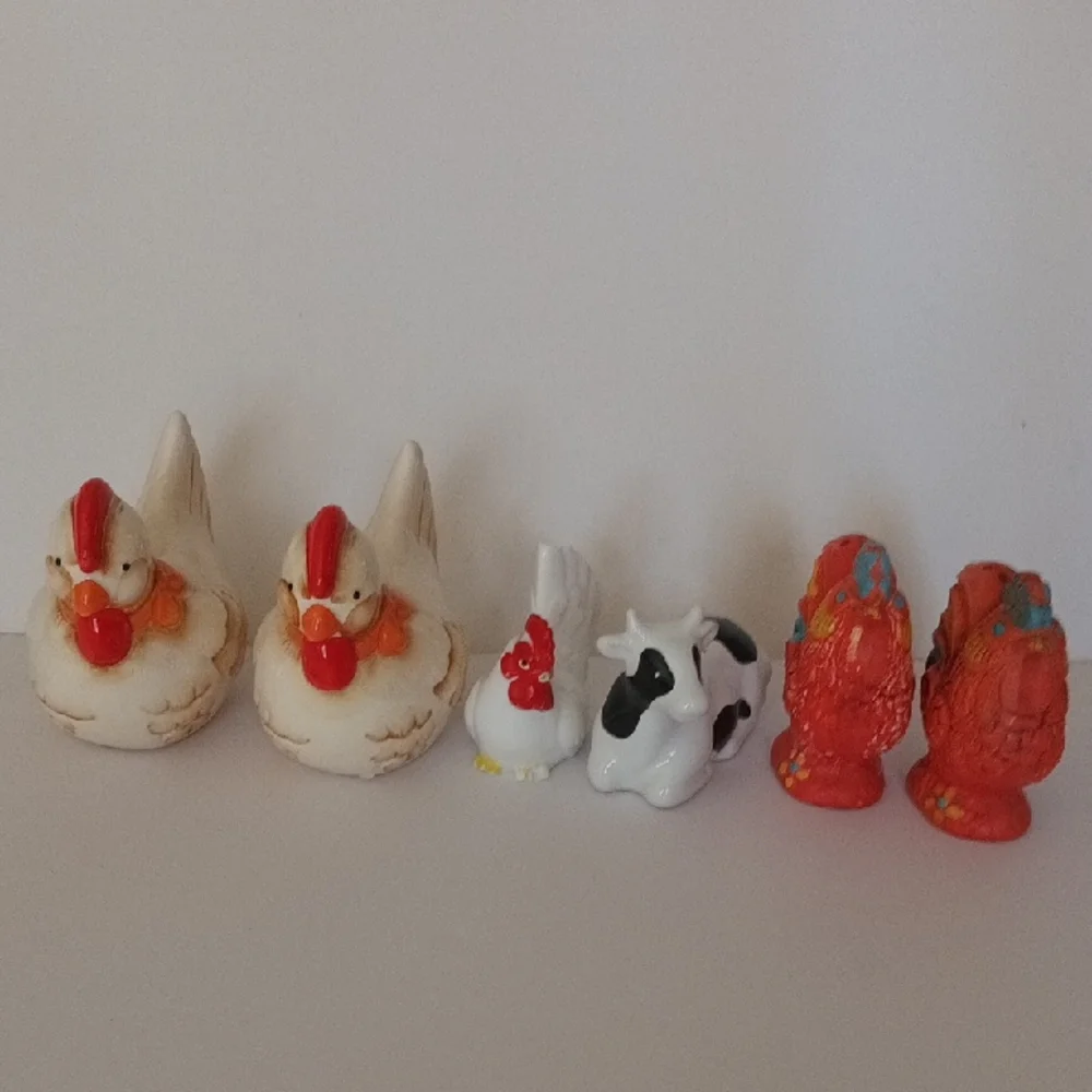 Vintage Farm Animal Salt and Pepper Shakers - Red, White, Black